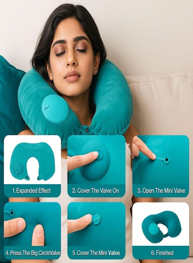 DRANZ Portable Inflatable Travel Neck Pillow with Press Button | Self-Inflating U-Shaped Air Cushion for Airplane, Car & Train | Soft Flocking Fabric Neck Rest for Comfortable Travel & Easy to Carry. - Image 4